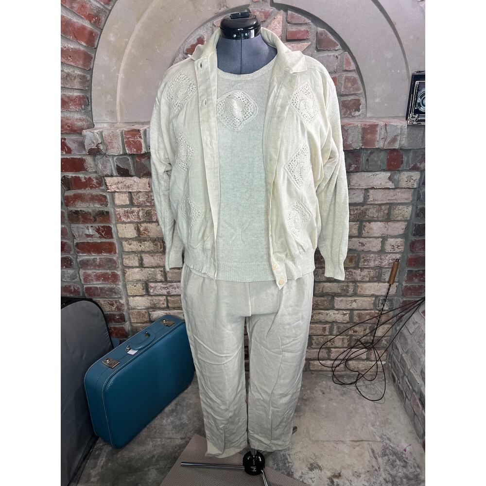 sweater pants set linen blend monochromatic tan